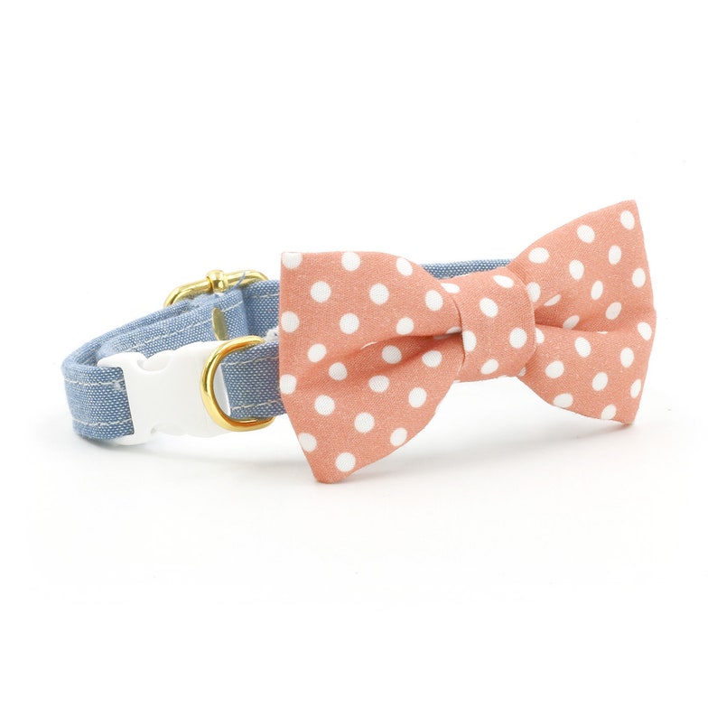 Peach Bow Tie Cat Collar Set Cat Collar Breakaway Safety Etsy