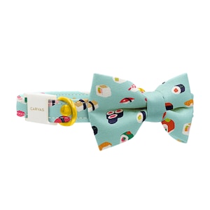 Sushi in Mint Cat Bow Tie Collar with Breakaway Safety Buckle - Kitten Collar - Metal Buckle - Gold