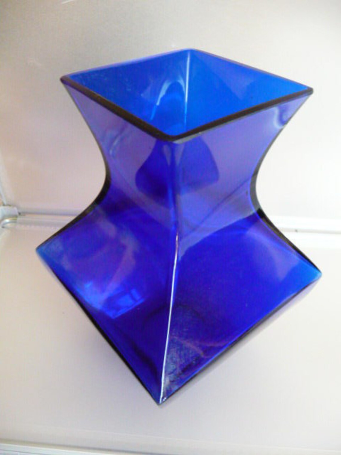 Vintage cobalt blue stylized square vase amazing piece Etsy