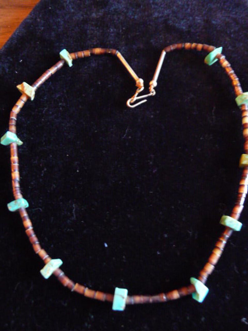 Native American tortoise shell and turquoise necklace silver beads 15