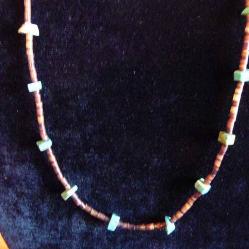 Native American tortoise shell and turquoise necklace silver beads 15
