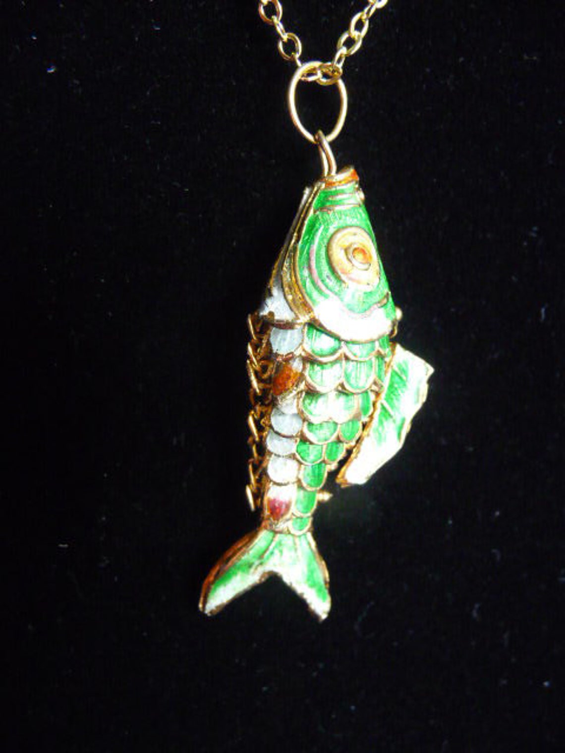 Vintage Green cloisonne articulated fish necklace with gold Etsy