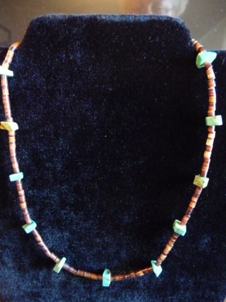 Native American tortoise shell and turquoise necklace silver beads 15