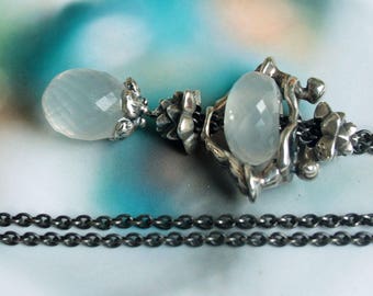 925 Silver Fantasy-Necklace with  a milky Quartz  Pendant