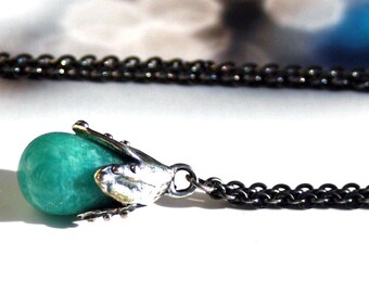 Collier Fantaisie en argent 925 avec un pendentif amazonite lisse