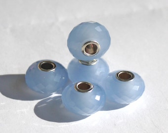 Faceted Gemstone Bead Charms / Blue Chalcedony