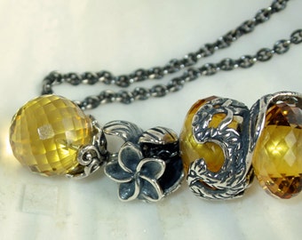 925 Silver Fantasy-Necklace with facetted Citrine Quartz Pendant