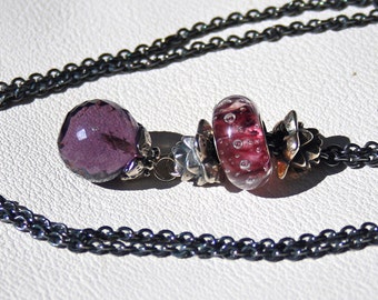 925 Silver Fantasy-Necklace with facetted Amethyst Quartz Pendant
