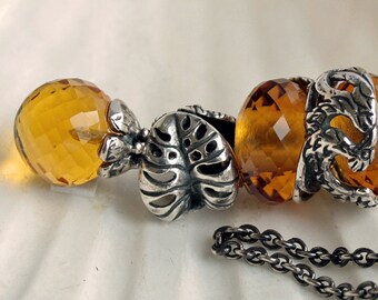 925 Silber Fantasykette mit einem facettierten Orange  Quarz Anhänger