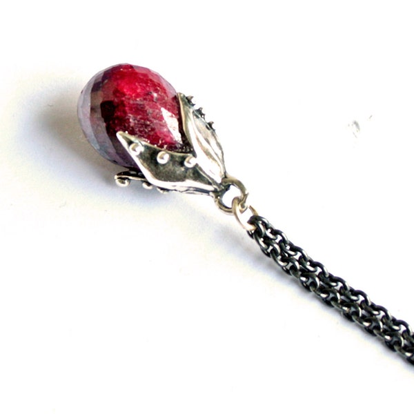 925 Silver Fantasy-Necklace with  a faceted Ruby  Pendant