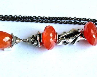 925 Silver Fantasy-Necklace with a facetted Carnelian Pendant