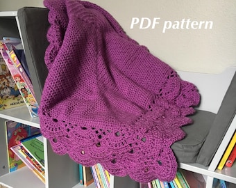 PDF Crochet fan baby blanket with solid square center