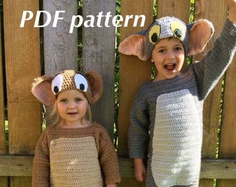 PDF Pattern - Tom and Jerry crochet hats - toddler through adult sizes