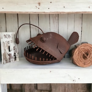 Handmade Rustic Angler Fish Metal Ornament - Quirky Home Decor - Allan The Angler Fish