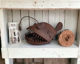 Handmade Rustic Angler Fish Metal Ornament - Quirky Home Decor - Allan The Angler Fish