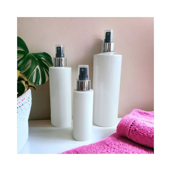Mrs Hinch Inspired White PET Plastic Bottle with Silver & Black Finger Spray - Wholesale Spray Bottles for Cleaning, Body and Hair Care etc