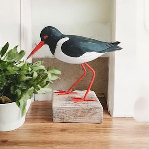 Handcrafted Wooden Oystercatcher Bird | Coastal Seaside Decor | Nautical Beach House Ornament | Balinese Wood Bird Sculpture