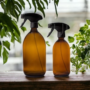 Refillable Big Brown Empty Glass Bottles with Trigger Spray - 250ml & 500ml Bottles - Cleaning / Plant Care / Pet Care / Hair