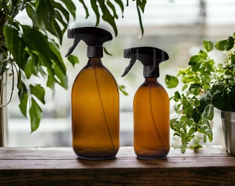 Refillable Big Brown Empty Glass Bottles with Trigger Spray - 250ml & 500ml Bottles - Cleaning / Plant Care / Pet Care / Hair