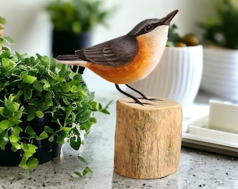 Hand Carved Wooden NUTHATCH  / Wooden Bird Ornament / Fair Trade / Birthday Gift or Christmas Gift / Beautiful Carved Nut Hatch Bird