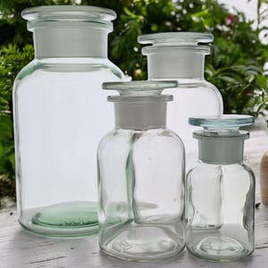 Vintage Style Apothecary Jar – Clear Glass Jar with Glass Stopper - Home Decor, Vase, Chemist Style Herbal Stash Jar,  - 100ml - 1000ml