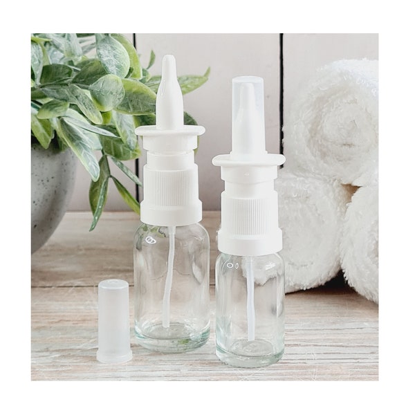 Refillable Clear Glass Nasal Spray Bottles / 10ml or 15ml Sizes / Sold Empty / Pharmaceutical Quality White Nasal Spray / First Aid & Health