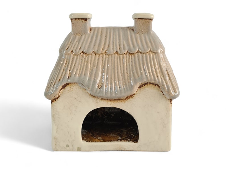 Ceramic Cream Thatched Country Cottage Candle Holder Ceramic House Tealight Holder Pottery Fairytale Cottage Candle Holder image 5