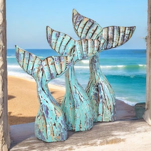 Handcrafted Driftwood Set of 3 Whale Tails - Unique Multicolour Coastal Art for Home Decor, Beach House or a Thoughtful Ocean Inspired Gift