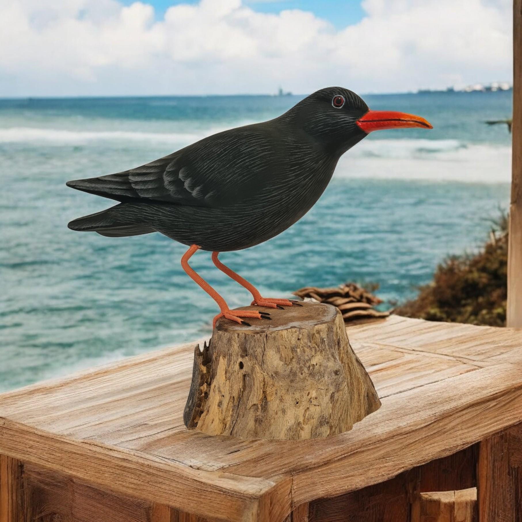 Wooden Carved Bird Cornish CHOUGH Ornament, Hand Carved Figure