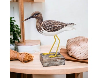 Wooden SANDPIPER Hand Carved Ornament, Hand Carved Fair Trade Figurine Sea Wading Bird, Coastal Core Home Decor Accessory, Coastal Bird Gift