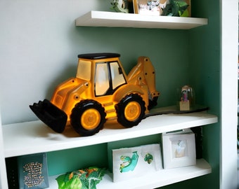 Yellow Digger LED Nightlight - JCB Lamp - Mains Operated with UK Plug and Switch - Kids' Bedroom Decor Light