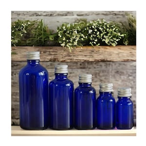 Refillable Blue Glass Dropper Bottles with Aluminum Silver Lid -  Empty Bottles for Crafts, Aromatherapy, Refills, Face Serum & DIY Skincare