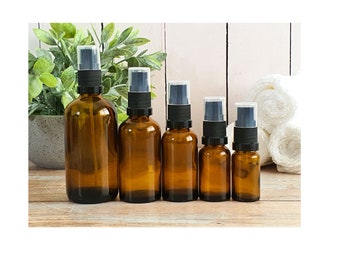 Refillable Brown Glass Bottles with Black Atomiser Spray Pump Fine Mist Finger Spray Bath and Beauty DIY Skincare Aromatherapy Skin Spray