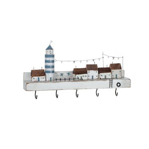 Seaside Key Rack / Handmade Small Pretty Quayside Key Hanger Decoration / Nautical Miniature Wooden Harbourside Ornament by Shoeless Joe