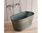 Vintage Style Garden Trough Planter - Hanging Balcony Pot with Hooks Fence Balcony Indoor-Outdoor Garden Plant Pot for Herbs Flowers