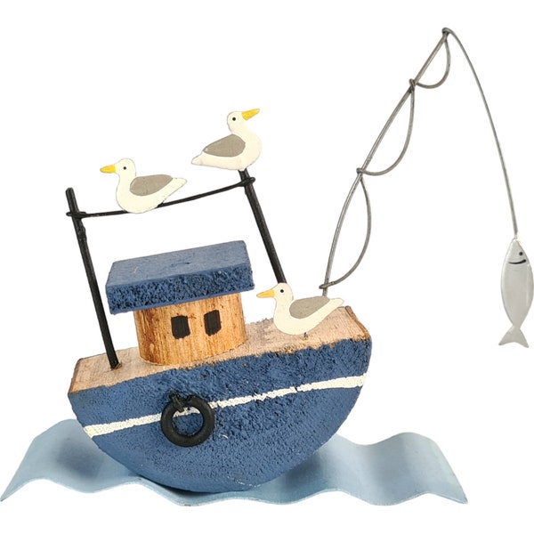 Bateau de pêche par Shoeless Joe / Article décoratif de maison de style côtier rustique fabriqué à la main / Cadeau nautique original / Décoration maritime unique