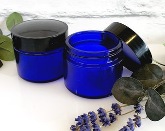 50ml Cobalt Blue Glass Cosmetic Jars (2oz) - Superb Quality - for Ointments, Creams, Balms, Cosmetic Jar, Herbs or Candle Jar