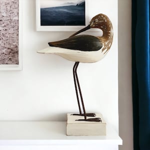 Houten zeewaadvogel SURFloper ornament, handgesneden figuur zandloper kustvogelaar cadeau 32 cm x 22 cm x 11 cm