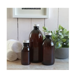 Refillable Empty Brown Plastic Bottles  - Airtight Silver Aluminum Lid - Ideal for Refilling with Laundry Liquid, Shampoo, Cleaning Fluids