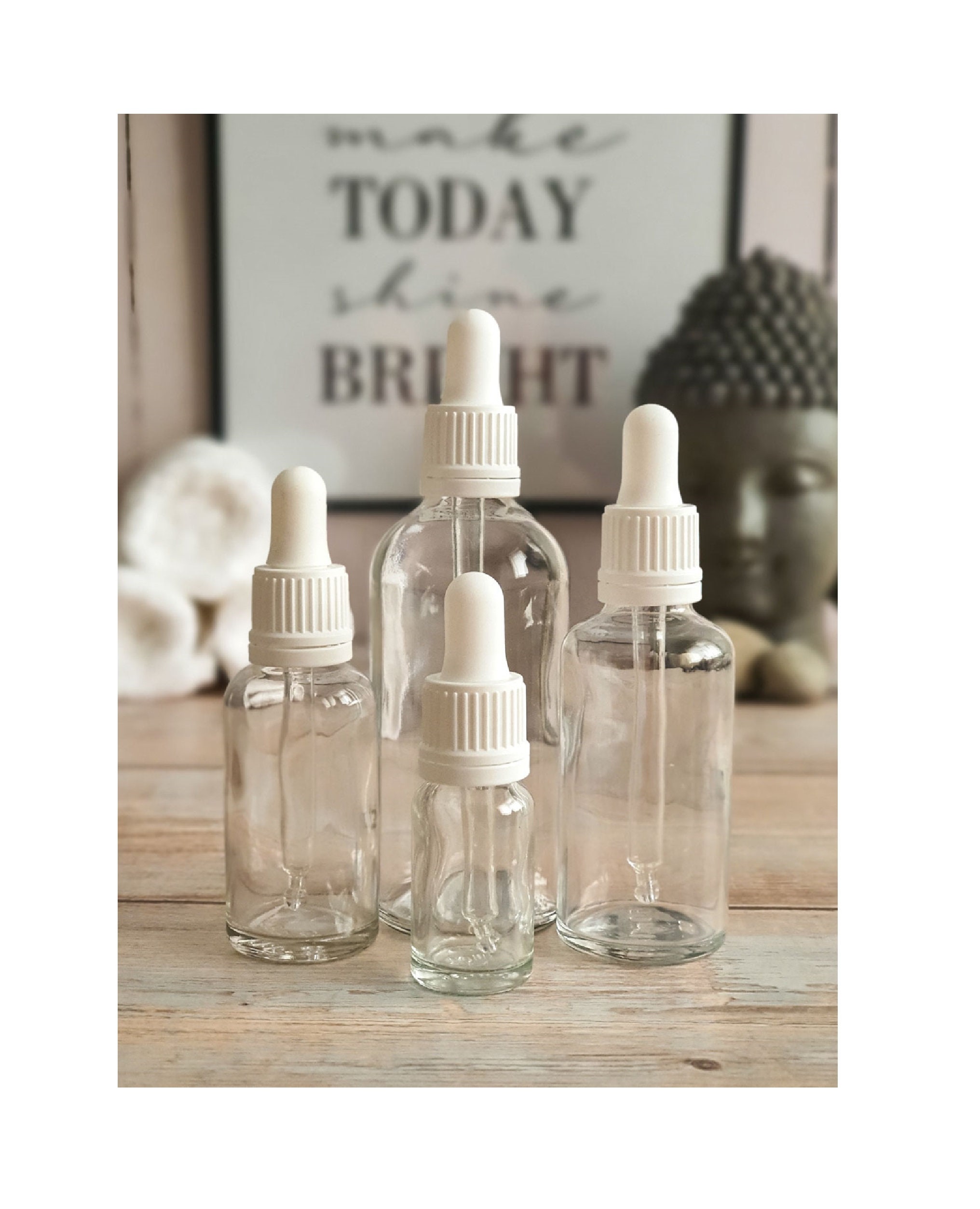 Refillable Clear Glass Dropper Bottles Sold Empty With White