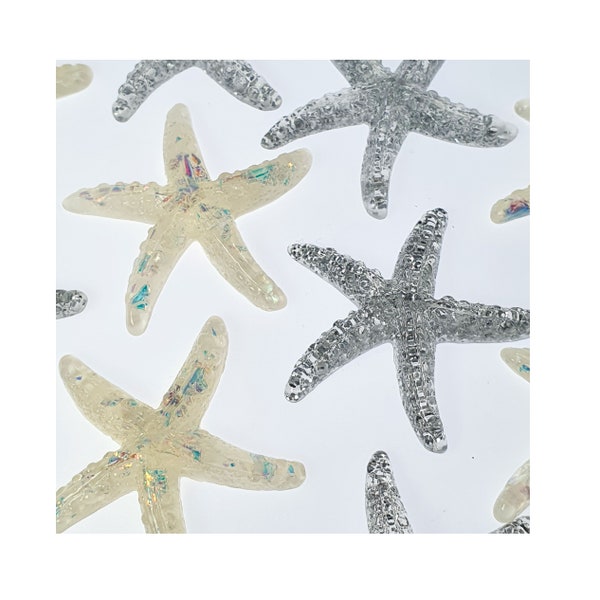 Starfish Glitter Resin Cabouchons 4 cm Sea Stars Faux Starfish Embellishments Wedding Party Craft Collage Mermaid Fairy - Set of 10