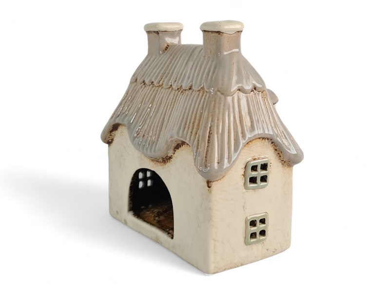 Ceramic Cream Thatched Country Cottage Candle Holder Ceramic House Tealight Holder Pottery Fairytale Cottage Candle Holder image 4