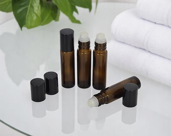 10ml Cosmetic Roller Amber Glass Roller Bottle Plastic Roller Ball Bottles Black Cap For Essential Oil Roller Skin Roller SPA Oil Bulk