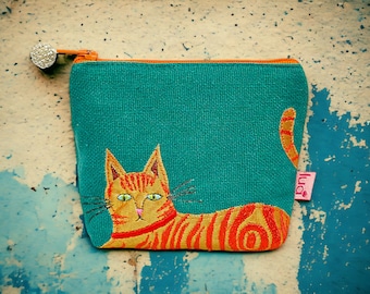 Handmade Ginger Cat Applique Coin Purse - Vibrant, Protective, and Whimsically Designed - Gift for Cat Lover