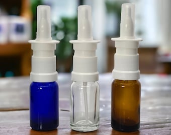 Refillable 10ml Glass Bottles with White Nasal Spray  /  Sold Empty / Pharmaceutical Quality Nasal Spray / First Aid / Natural Remedies