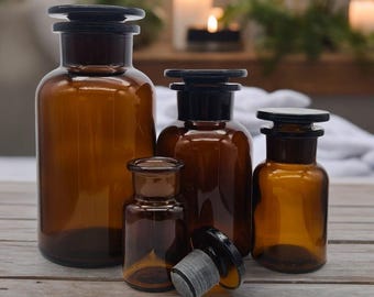 Apothecary Chemist Glass Jar w/ Glass Stopper, UV Resistant Genuine Apothecary Jars | Storage, Home Decor, Herb Stash | 50ml - 500ml