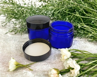 Pots cosmétiques en verre bleu cobalt de 50 ml (2 oz) - Superbe qualité - pour onguents, crèmes, baumes, pots cosmétiques, herbes aromatiques ou pot de bougie