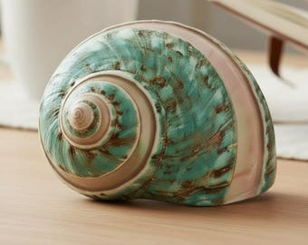 Large Green Polished Spiral Banded Jade Seashell / 2 sizes / Imperial Jade Turbo / Coastal Style Shell Decor / Hermit Crab Shell / Gift