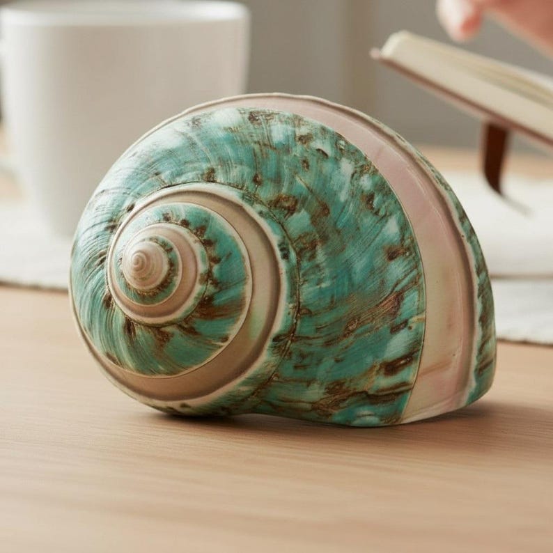 Large Green Polished Spiral Banded Jade Seashell / 2 sizes / Imperial Jade Turbo / Coastal Style Shell Decor / Hermit Crab Shell / Gift image 1