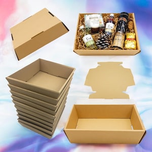 May include: A set of brown cardboard boxes of various sizes and shapes. The boxes are empty and ready to be used for packaging or shipping.